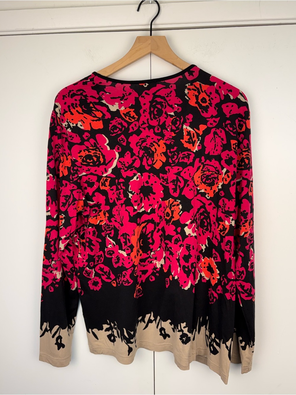 Gerry Weber Floral Long Sleeve Scoop Neck Top Pink Black Beige